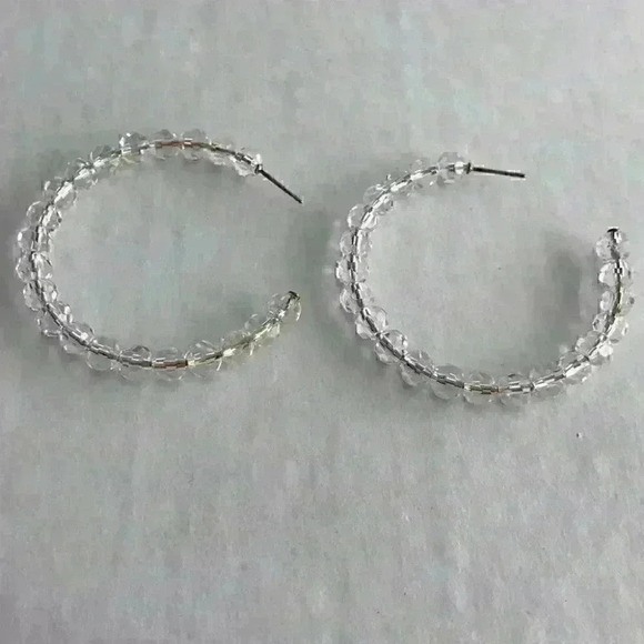 J Crew new Beaded Translucent Hoop Earring Clear - Picture 6 of 8